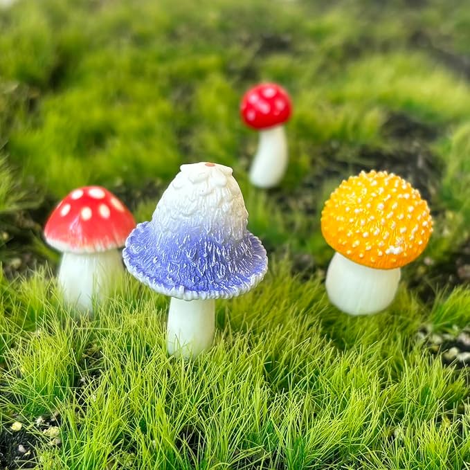 JKanruh 22 Pcs Miniature Resin Mushroom,Fairy Garden Mushrooms for Outdoor Home Décor,Cake Decoration,DIY Crafts,Landscape Plant Pots Accessories …