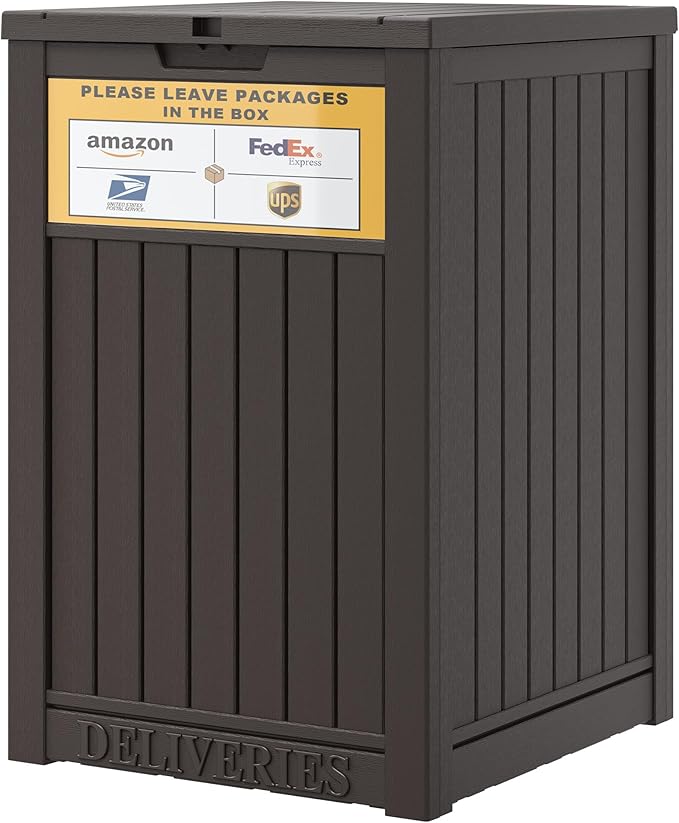 LHBGO Package Delivery Box for Outside with Sign, 48 Gallon Storage with Lockable Secure, Large Double Wall Resin Outdoor Package Delivery Waterproof