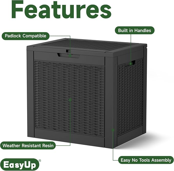 EasyUp 30 Gallon Outdoor Storage Box, Patio OutdoorResin Deck Box for Furniture, Garden Tools, Waterproof Outside Storage Boxes(Black)
