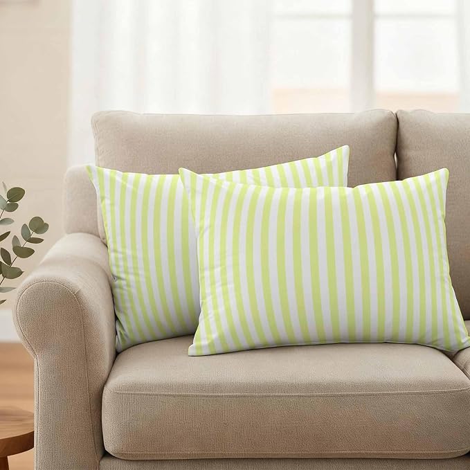 Lumbar Pillow Covers 20x12 Inch Set of 2, Yellow White Stripe Waterproof Outdoor Cushion Covers, Modern Minimalist Geometric Striped Decorative Pillowcases for Couch, Sofa, Bed, Garden, Patio