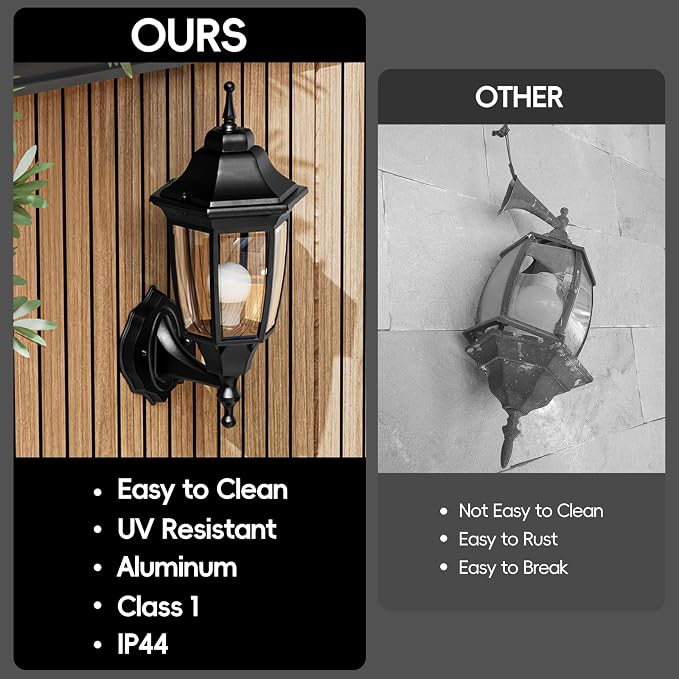 EMART Dusk to Dawn Outdoor Porch Light with Bulb, Wall Lamp(1 Pack, Black) | Exterior Anti-Corrosion, Waterproof Aluminum & Glass Shades, Modern Sconce Lantern Fixtures for Outside, House, Garage