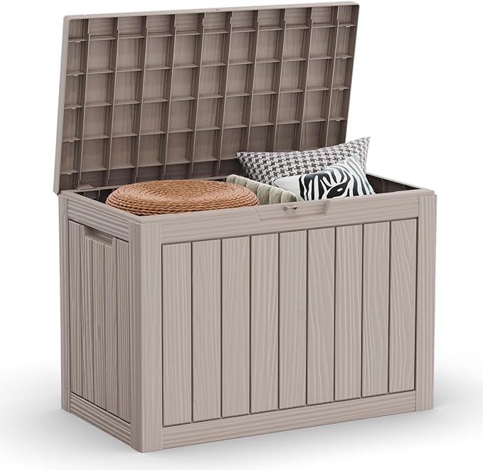 Vixzen 46 Gallon Deck Boxes Outdoor Waterproof, Lockable Storage Box for Patio Cushions Furniture, Garden Tools, Pool Supplies, Weatherproof and UV Resistant (Grey, 46 Gallon)