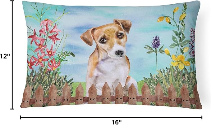 Caroline's Treasures CK1275PW1216 Jack Russell Terrier #2 Spring Canvas Fabric Decorative Pillow Machine Washable, Indoor Outdoor Decorative Pillow for Couch, Bed or Patio, 12HX16W