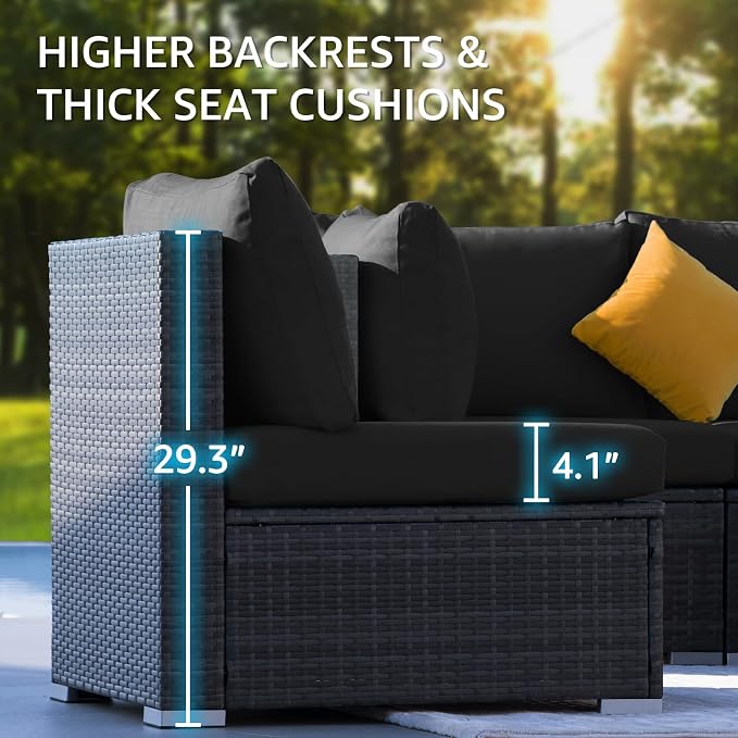 NICESOUL 20 Piece Extra Large Patio Furniture Set w/Fire Pit Table & Chaise Lounge, Modern Luxury Outdoor Group Seating w/Firepit, Comfortable 29.3" High-Back Sectional Couch Deep Seat, Gray & Black