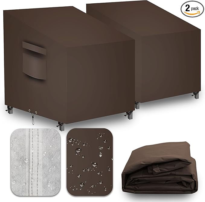 Patio Chair Covers, Outdoor Patio Furniture Covers Waterproof Large, 600D Heavy Duty Table Cover, Outside Dining Table And Chairs Set Covers (Brown, 37x40x24/30in 2pcs)