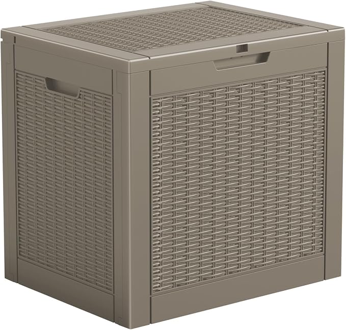 Vixzen 31 Gallon Deck Boxes Outdoor Waterproof, Lockable Outdoor Storage Bench for Patio Cushions, Garden Tools, Pool Supplies (Grey, 31 Gallon)