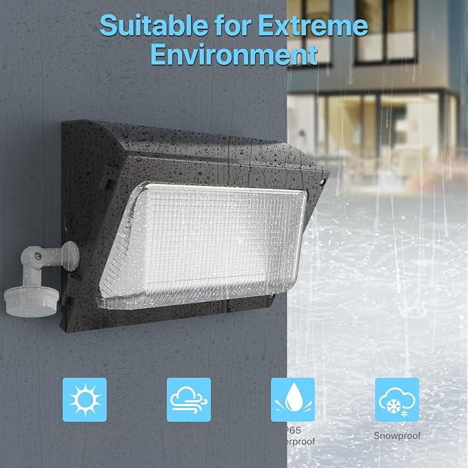 HYPERLITE LED Wall Pack Light: 120W Wall Pack LED Exterior Light with Motion Sensor - 15600lm Glass Lens LED Security Flood for Yard UL Listed