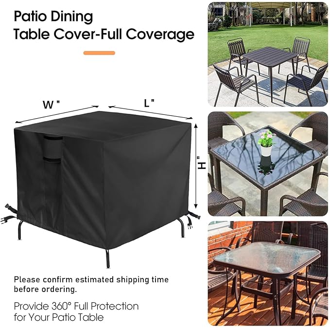 Outdoor Square Table Cover 106Inch,Waterproof Patio Square Furniture Covers,Heavy Duty Outside Squares Furniture Cover - 106 x 106 x 42 Inch