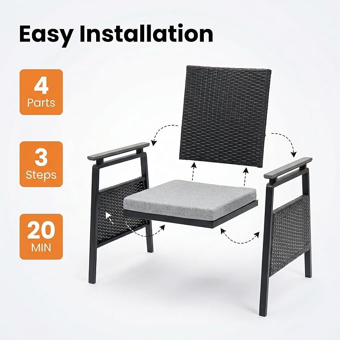 5 Piece Patio Dining Set, Outdoor Dining Table Set for 4, Aluminum Outdoor Dining Sets with Removable Cushions, Space Saving Rectangular Dining Table and Patio Chairs for Balcony/Deck, Black