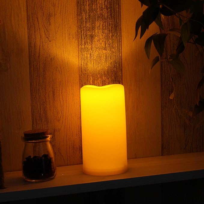 CANDLE CHOICE Waterproof Outdoor Battery Operated Flameless Pillar Candle with Timer Realistic Flickering Plastic Fake Electric LED Light for Lantern Garden Wedding Christmas Decorations 3x6 Inches