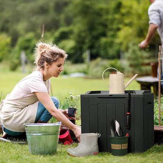 VICTONE 30 Gallon Resin Deck Box Large Outdoor Storage for Patio Furniture, Garden Tools, Pool Supplies, Weatherproof and UV Resistant, Lockable (Black)