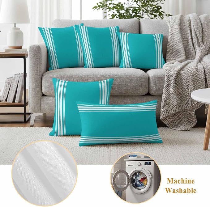 Outdoor Pillow Covers 20x20 Set of 2 Blue Stripe Outdoor Pillows Waterproof Throw Pillow Covers French Stripe Farmhouse Style Pillowcases Decorative Case for Patio Cushion