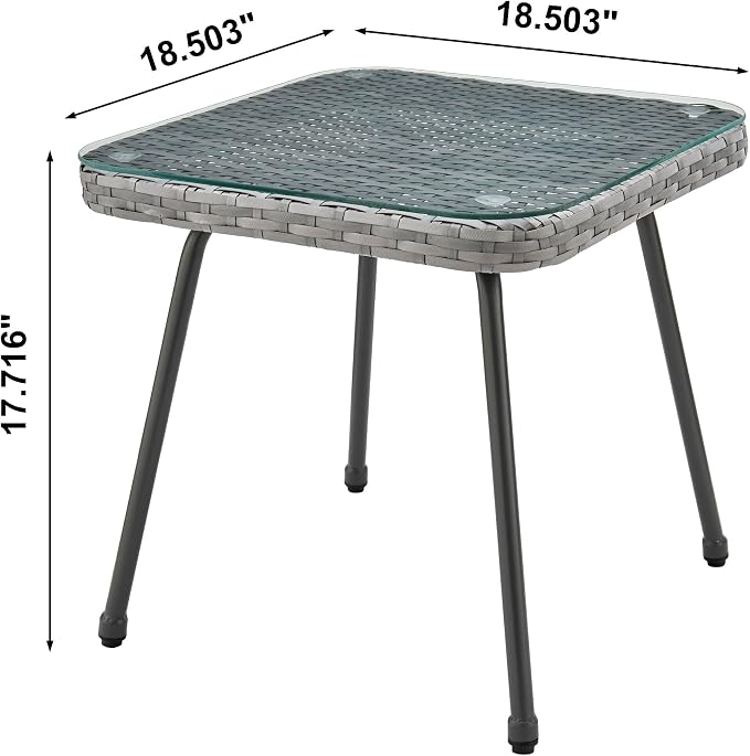 Manhattan Comfort Cannes 3-Piece Patio Conversation Set, Outdoor Furniture | Includes Modern Cushioned Rope Wicker Chairs & End Table, Removable & Washable Cushions, Tempered Glass Tabletop, Grey