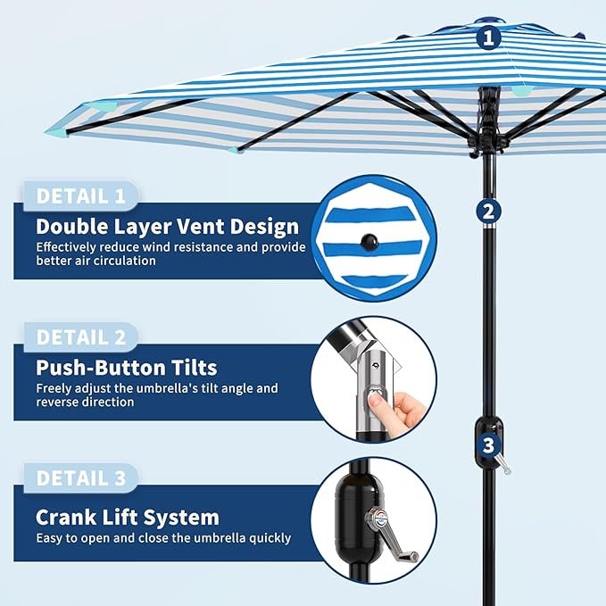 Garvee 10FT Patio Umbrella - Outdoor Table Umbrella with Smooth Crank Lift, Push Button Tilt and 8 Sturdy Ribs - Market Umbrella UV Protection Waterproof for Pool, Deck, Yard, Garden