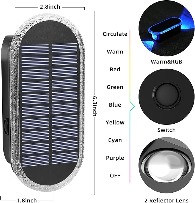 Herzila 4 Pack Solar Fence Lights, RGBW 8-Color Changing Waterproof Top and Bottom Lighting Wall for Landscape/Fence/Patio/Wall/Garden Christmas Solar Lights (2 Installation Modes)
