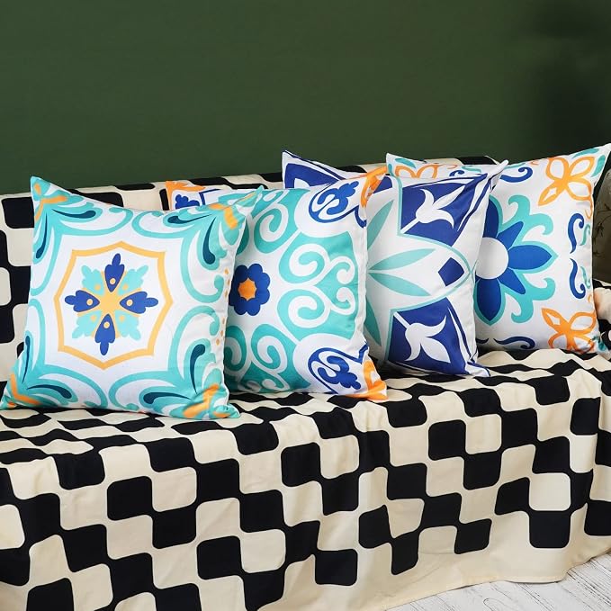 ONWAY Outdoor Boho Pillow Covers Waterproof 20x20 Set of 4 Floral Farmhouse Decorative Outdoor Throw Pillows for Bench Couch Patio Furniture Decorations