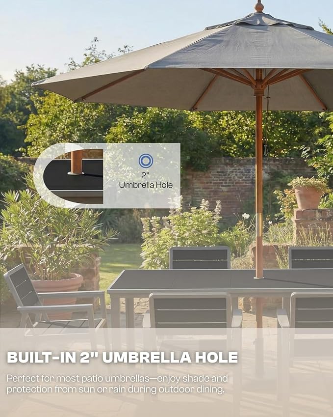 4 Person Outdoor Dining Set, Aluminum & HDPE Patio Table and Chairs with 2" Umbrella Hole, Weather-Resistant Outdoor Furniture for Backyard, Deck, Porch, Garden, Poolside (Black)