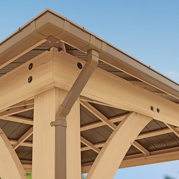 Yardistry 12 x 24 Meridian Gazebo Rain Gutters, Complete Gutter System with 4 Down Spouts for Meridian Gazebo