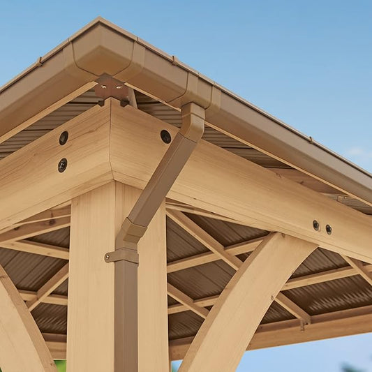 Yardistry 12 x 24 Meridian Gazebo Rain Gutters, Complete Gutter System with 4 Down Spouts for Meridian Gazebo