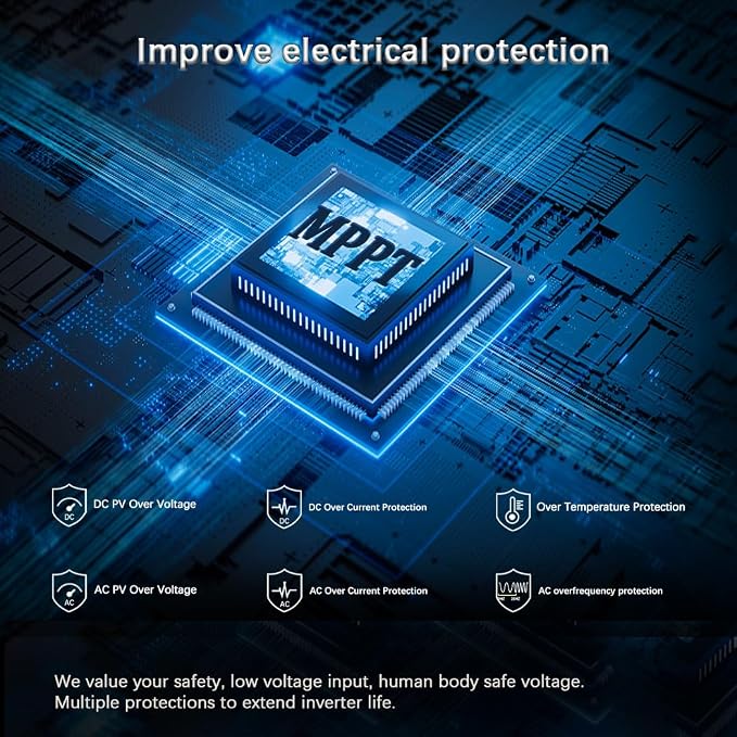 Y&H 500W Grid Tie Inverter DC16V-28V MPPT Pure Sine Wave AC110V Output for 12V Solar Panel,Adjutable 12V Battery Discharge