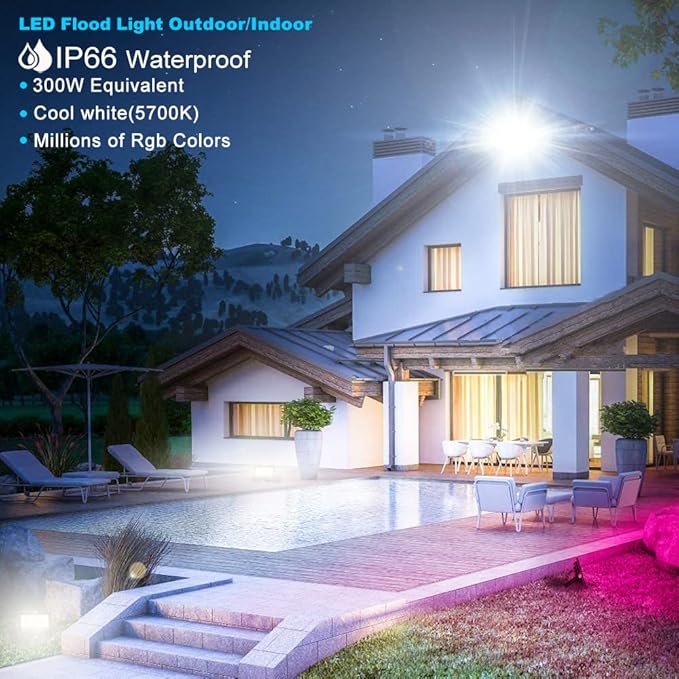 LED Flood Light Outdoor, 30W Equivalent 3000LM Smart RGB Landscape Lighting | APP Control, DIY Scenes - Timing - 5700K Daylight White -Color Changing Uplight, IP66 Waterproof US Plug MELPO(4 Pack)