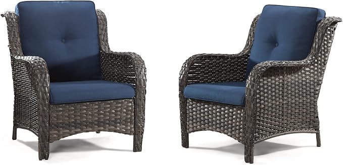 Patio Furniture Set 5-Piece Wicker Outdoor Furniture Conversational Set with 3-Seat Sofa, 2 Armchairs, 2 Ottoman Patio Rattan Wicker Sectional Sofa Set with Olefin Cushions, Blue