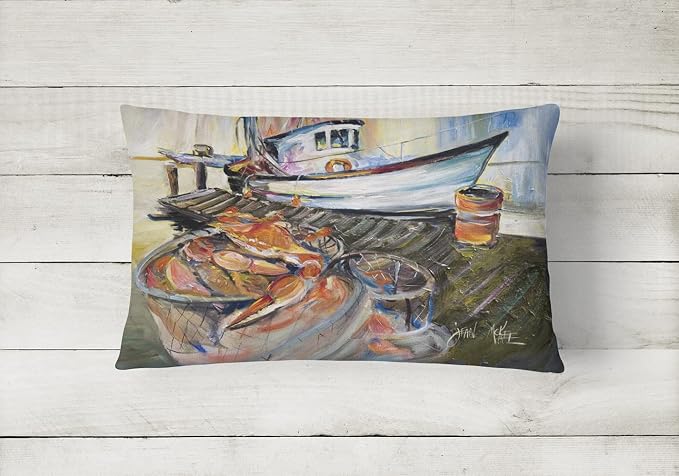 Caroline's Treasures JMK1104PW1216 Blue Crab Trap Canvas Fabric Decorative Pillow Machine Washable, Indoor Outdoor Decorative Pillow for Couch, Bed or Patio, 12HX16W