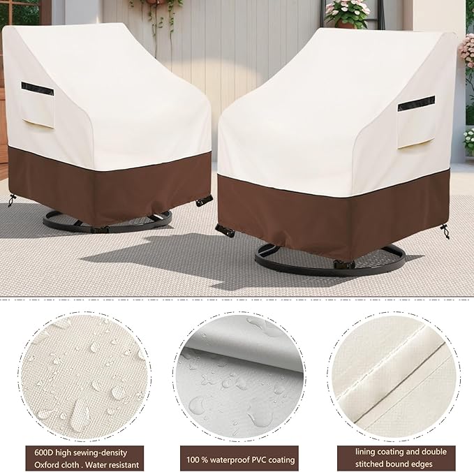 Outdoor Swivel Lounge Chair Cover 2 Pack,Waterproof 100% Outdoor Patio Chair Covers,30W x 34 D x 38.5 H inches,Outside Furniture Lounge Deep Seat Cover -Beige