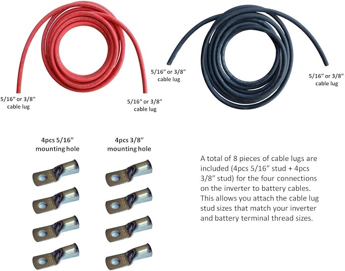 WindyNation 8 Gauge AWG (2 Feet Black + 2 Feet Red) Power Inverter Battery Cable Wire Kit for DC to AC Inverters RV, Car, Solar, Marine, Off-Grid