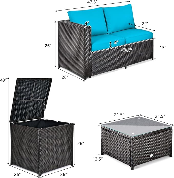 DORTALA 8 Pieces Outdoor Patio Furniture Set, Weather Resistant PE Rattan Conversation Set with Loveseats, Outdoor Sectional Sofa Set with Comfy Cushions for Garden and Poolside, Turquoise