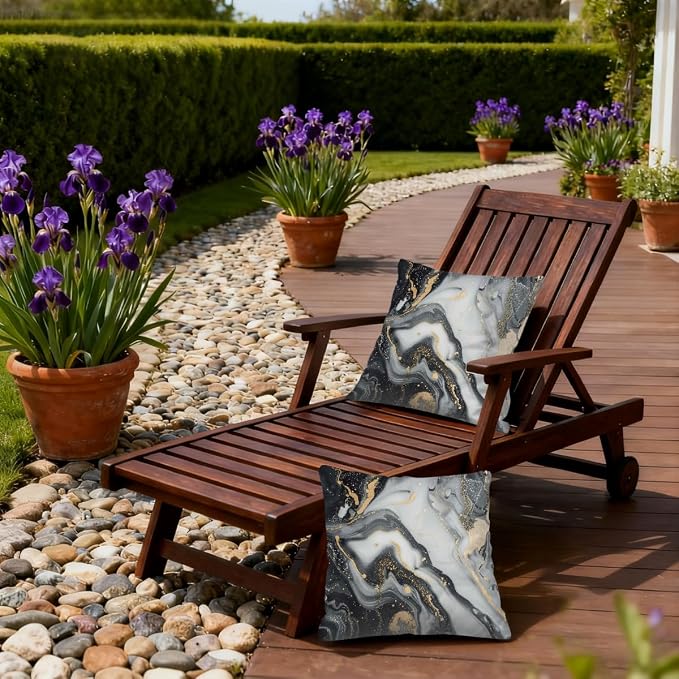 22x22 Inch Outdoor Pillow Covers Set of 2 Waterproof Throw Pillow Covers Decorative Couch Cushion Covers Black Grey Marble Square Pillowcases Protectors for Patio Garden Sofa