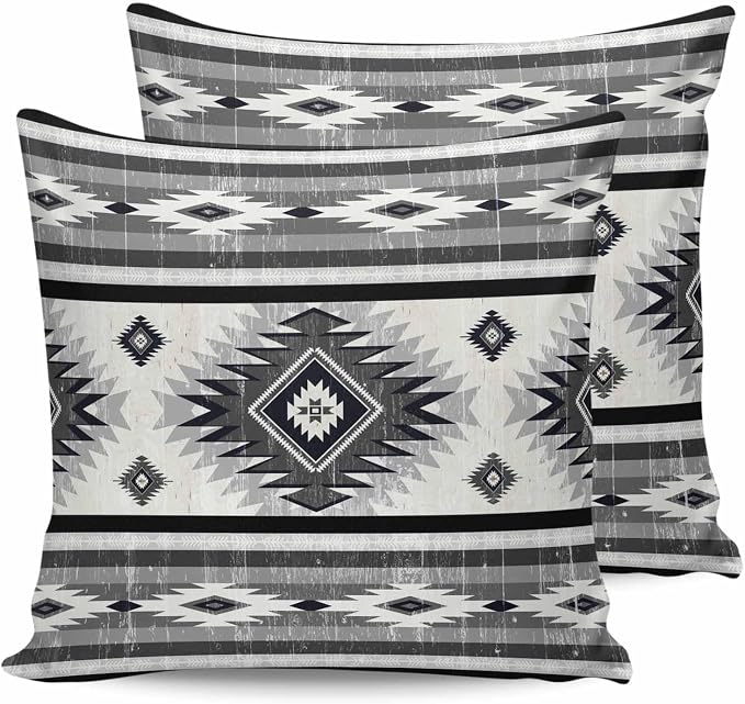 Outdoor Waterproof Throw Pillow Covers Set of 2 Gray Boho Aztec Pillowcases 26x26 Inches Southwest Tribal Geometric Patio Decorative Pillows Cushion Case Patio Pillows for Couch Bed Chair Garden