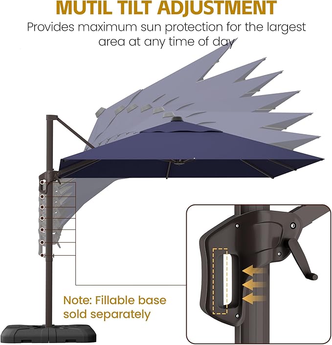 HASLE OUTFITTERS 9x12 FT Patio Cantilever Umbrella, Outdoor Offset Large Rectangular Heavy Duty Umbrellas with 360° Rotation for Pool Garden Deck，Navy