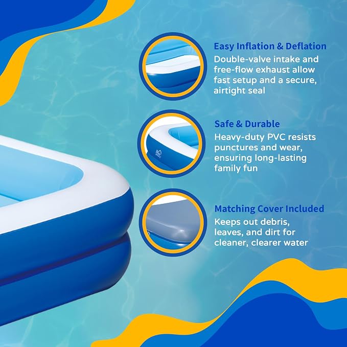 Inflatable 103-in x 69-in x 22-in Deep Rectangular Family Pool with Cover