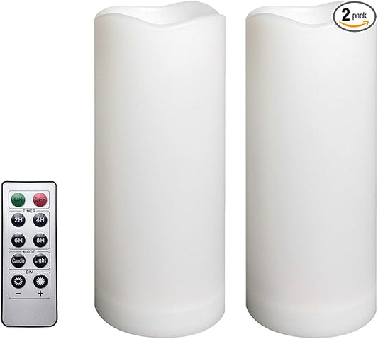 2 Pack Outdoor Flameless Pillar Candles with Remote and Timer Waterproof Battery Operated Electric LED Candle Set for Gift Home Décor Party Wedding Supplies Garden Christmas Decoration, 3” x 7”