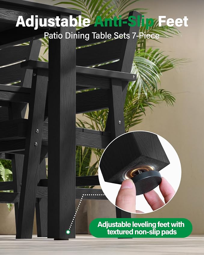 YEFU 5-Piece Outdoor Dining Set：Modern All-Weather Plastic Patio Dining Sets, Waterproof Easy-Clean Outdoor Table and Chairs - HIPS Square Furniture for Garden Poolside Backyard Deck（Black）