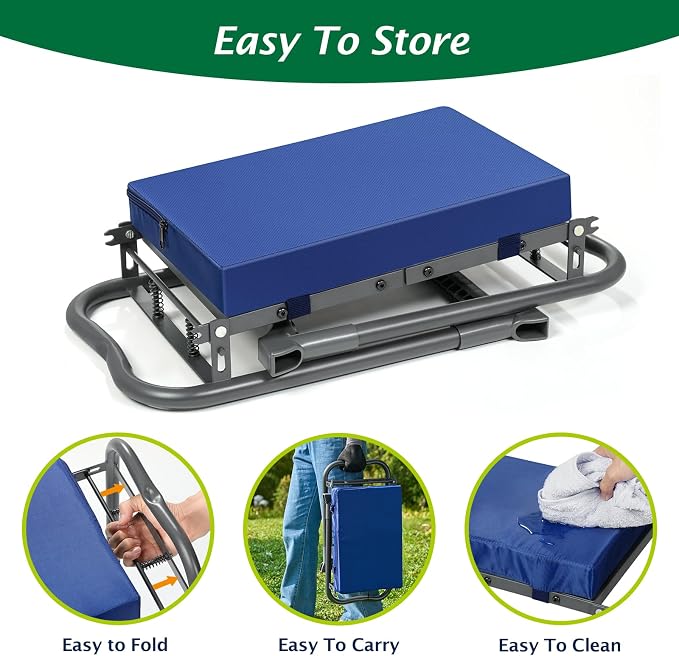 ikkle Heavy Duty Garden Kneeler and Seat, 838LB+ Capacity | Gardening Stool with Thicken & Widen Soft Kneeling Pad, Foldable Gardener Stool with Tool Pouch, Gift for Women, Gardeners