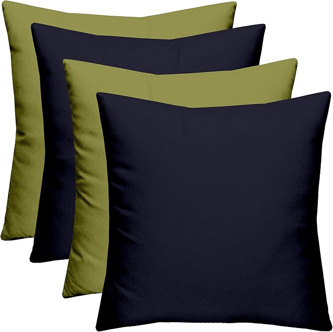 RSH Décor: Set of 4 Square Throw Pillows | Indoor/Outdoor All Weather Polyester Fabric | Decorative Accent Pillows for Patio Furniture | Reversible | 17" x 17" | Navy Blue + Kiwi Green