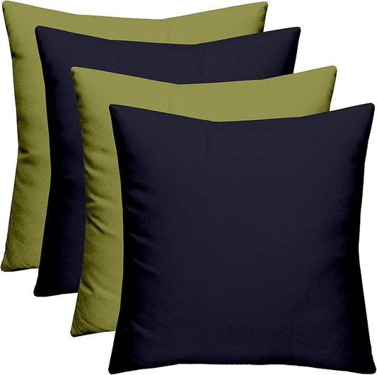 RSH Décor: Set of 4 Square Throw Pillows | Indoor/Outdoor All Weather Polyester Fabric | Decorative Accent Pillows for Patio Furniture | Reversible | 17" x 17" | Navy Blue + Kiwi Green