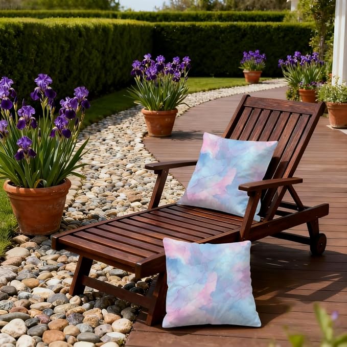 18x18 Inch Outdoor Pillow Covers Set of 2 Waterproof Throw Pillow Covers Decorative Couch Cushion Covers Watercolor Blue Pink Square Pillowcases Protectors for Patio Garden Sofa
