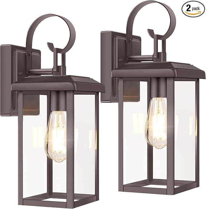 BesLowe 2-Pack 15" Outdoor Wall Light Fixtures, Brown Modern Porch Sconces