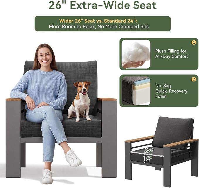 Aoxun Patio Furniture Set, 4 Piece Aluminum Patio Sets with 5" Thicken & Washable Cushion, Waterproof Outdoor Furniture with Coffee Table, Outdoor Couch Sectional for Backyard, Porch and Garden