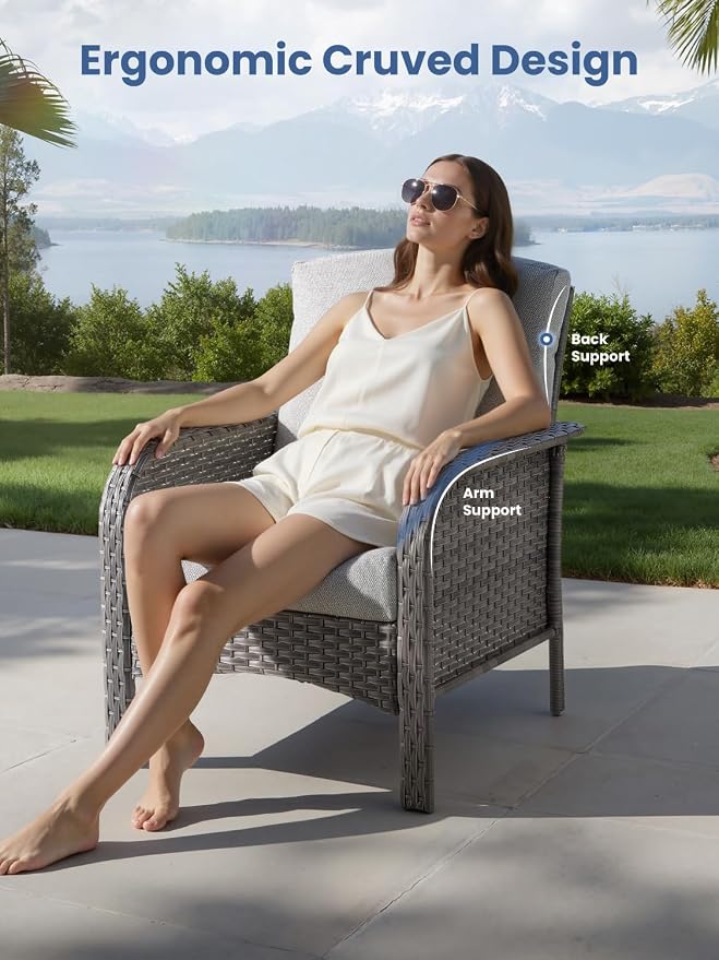 4-Piece Outdoor Patio Furniture Set with Coffee Table, Outdoor Conversation Wicker Sofa with Thickened Cushions, Rattan Couch for Deck Yard Poolside, Dark Grey