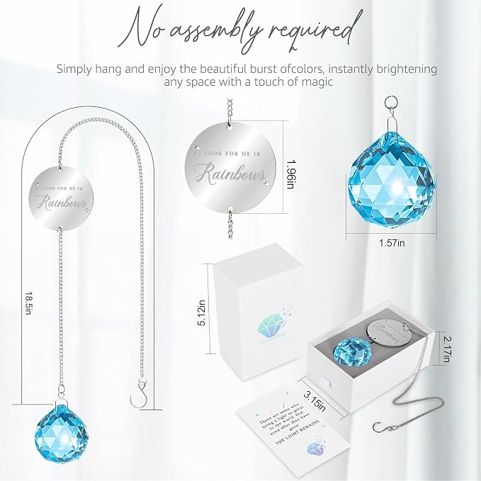 Mooncraftlogy Memorial Gifts for Loss of Loved One, Unique Sympathy Idea, Sky Blue Crystal Ball Grief Suncatcher, Rainbow Bereavement Box for Mom Dad Husband Son Daughter