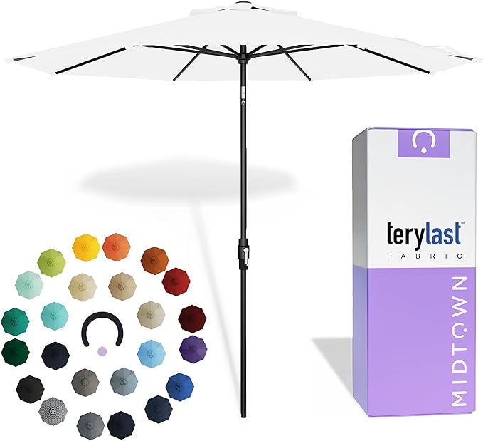 Midtown Umbrellas – The Swilt 10 Ft Patio Umbrellas with 360° Swivel & Tilt Mechanism, 8 Fiberglass Ribs & Terylast Polyester Fabric for Backyard, Deck, Pool & Cafes - Ivory Canopy, Black Pole