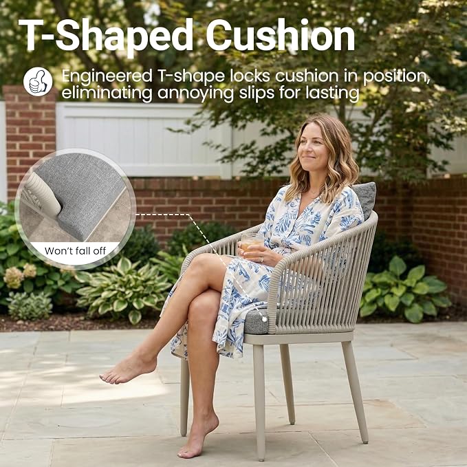 5-Piece Patio Dining Table Sets, Woven Wicker Dining Set with Rectangular Aluminum Table and Dining Chairs Modern Outdoor Dining Furniture Set for Outdoors and Indoors