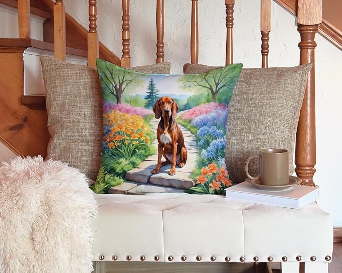 Caroline's Treasures Redbone Coonhound Spring Path Throw Pillow Machine Washable, Indoor Outdoor Decorative Pillow for Couch, Bed or Patio, 14Hx14W
