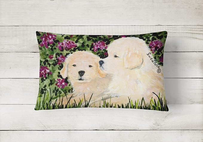 Caroline's Treasures SS8826PW1216 Golden Retriever Canvas Fabric Decorative Pillow Machine Washable, Indoor Outdoor Decorative Pillow for Couch, Bed or Patio, 12HX16W