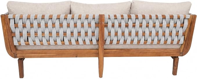 Christopher Knight Home Gwen 5 Piece Acacia Wood Patio Conversation Set with Sofa, Coffee Table, Ottoman and Club Chairs, Patio Sofa Set with Cushions, Outdoor Patio Furniture Set for 6,Teak+Beige
