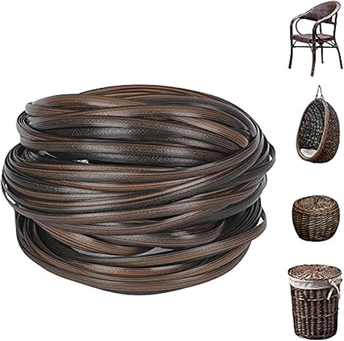 Wicker Repair Material， Flat Synthetic Rattan Weaving Material Plastic Rattan for Knit and Repair Chair Table,Storage Basket,Ect (Coffee Gradient B)